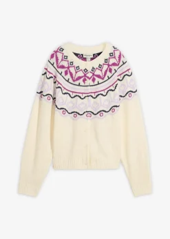 bonprix Pullover & Strickjacken|Bekleidung·Jeans^Oversize Norweger-Strickjacke perlweiß norwegermuster