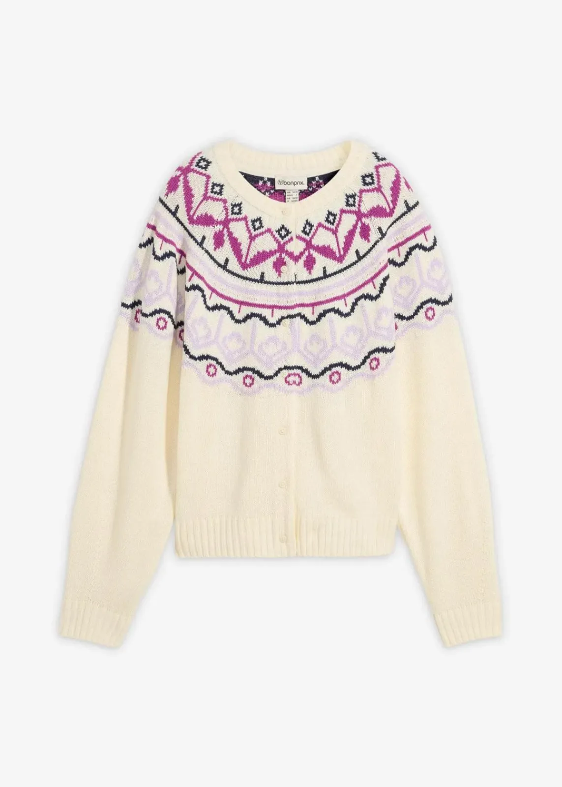 bonprix Pullover & Strickjacken|Bekleidung·Jeans^Oversize Norweger-Strickjacke perlweiß norwegermuster