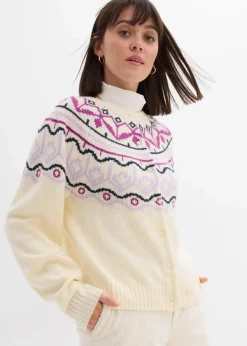 bonprix Pullover & Strickjacken|Bekleidung·Jeans^Oversize Norweger-Strickjacke perlweiß norwegermuster