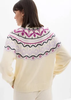 bonprix Pullover & Strickjacken|Bekleidung·Jeans^Oversize Norweger-Strickjacke perlweiß norwegermuster