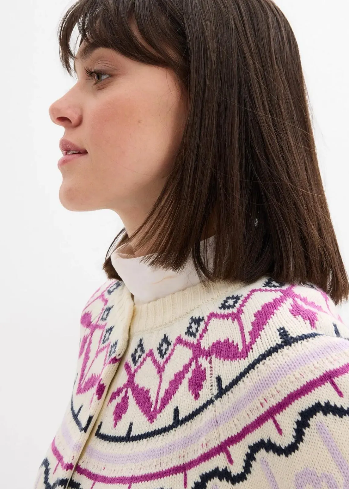 bonprix Pullover & Strickjacken|Bekleidung·Jeans^Oversize Norweger-Strickjacke perlweiß norwegermuster