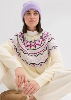 bonprix Pullover & Strickjacken|Bekleidung·Jeans^Oversize Norweger-Strickjacke perlweiß norwegermuster