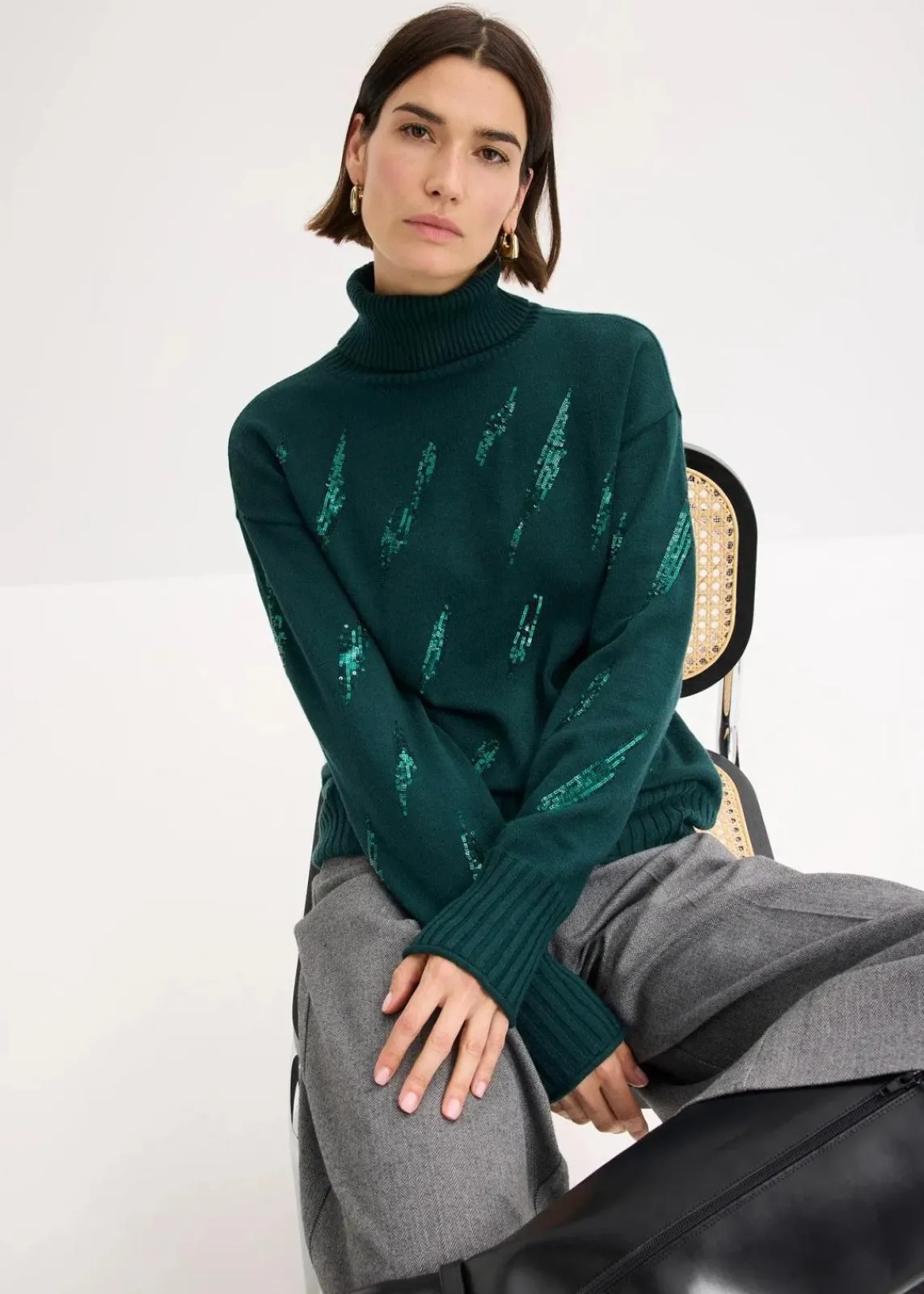bonprix Bekleidung·Umstandsmode|Bekleidung·Jeans^Oversize Pullover aus softem Viskose-Mix tiefgrün
