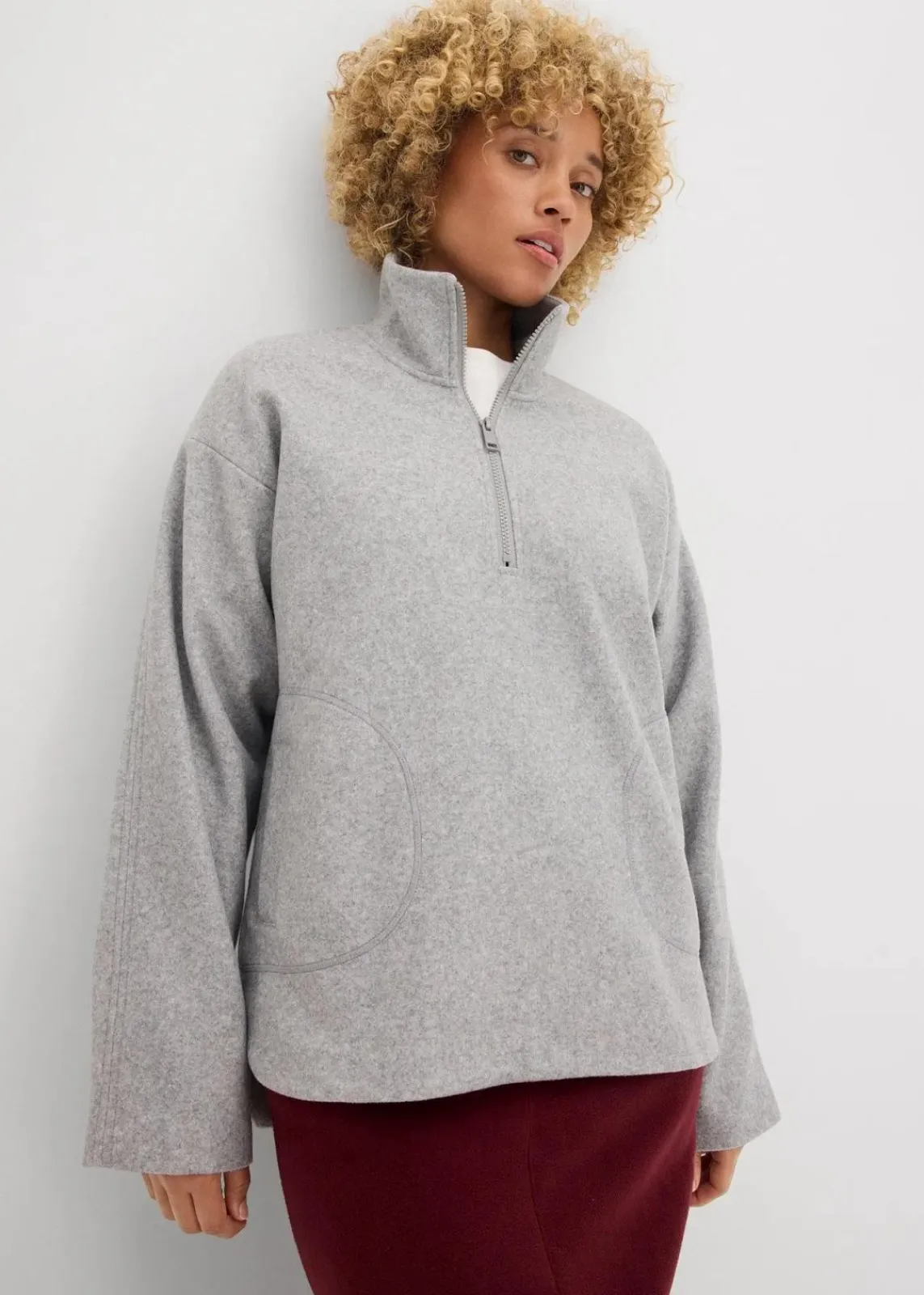 bonprix Sweat|Zweiteiler & Sets^Oversize Pullover in Wolloptik schattengrau meliert