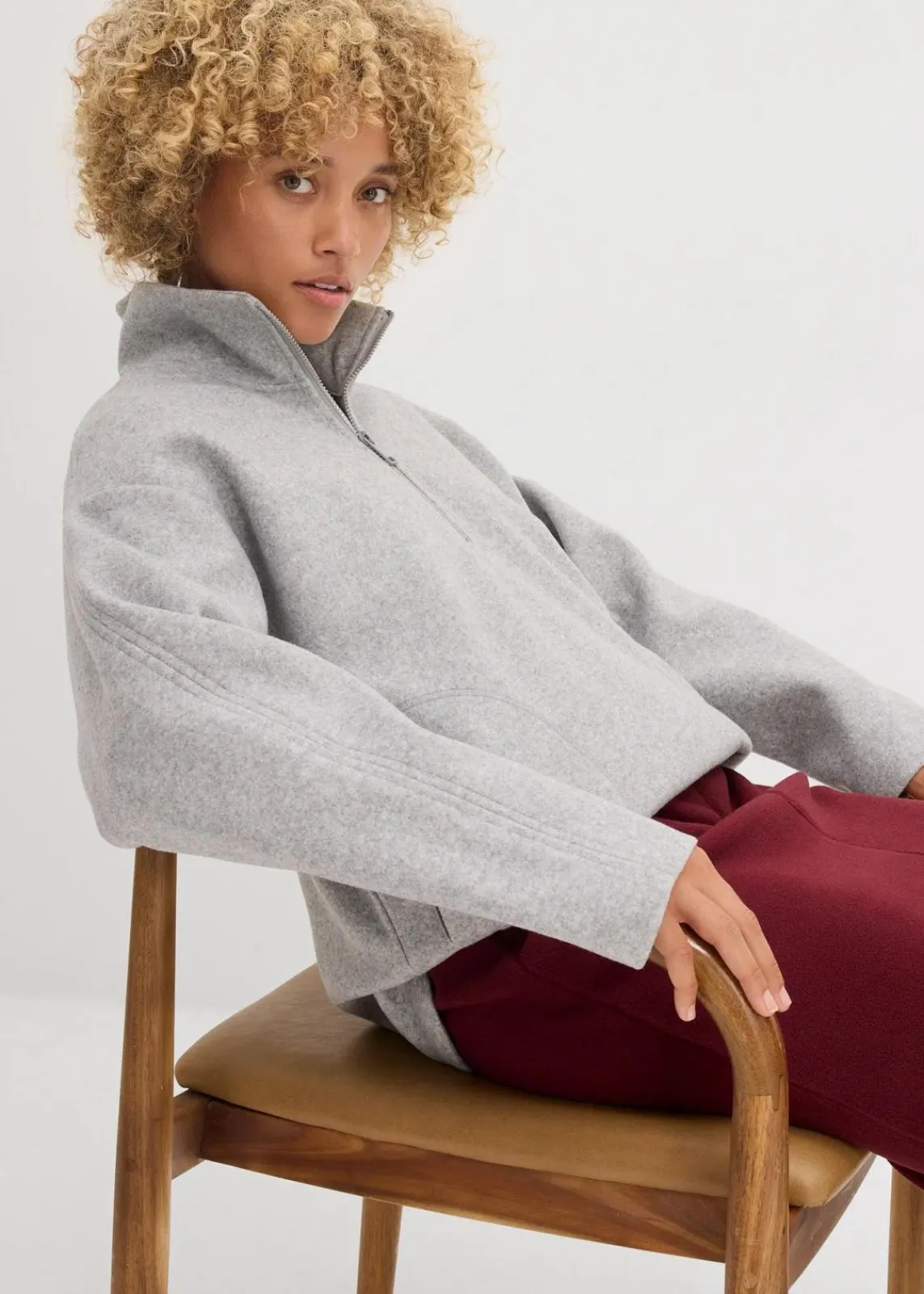 bonprix Sweat|Zweiteiler & Sets^Oversize Pullover in Wolloptik schattengrau meliert