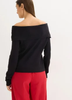 bonprix Pullover & Strickjacken|Strickmode^Oversize Pullover mit Camrenausschnitt schwarz