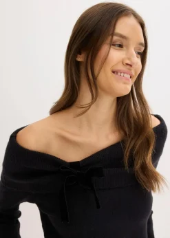 bonprix Pullover & Strickjacken|Strickmode^Oversize Pullover mit Camrenausschnitt schwarz
