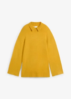 bonprix Bekleidung·Umstandsmode|Bekleidung·Jeans^Oversize Pullover mit Turtleneck und Seitenschlitzen ockergold
