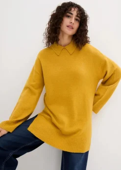 bonprix Bekleidung·Umstandsmode|Bekleidung·Jeans^Oversize Pullover mit Turtleneck und Seitenschlitzen ockergold