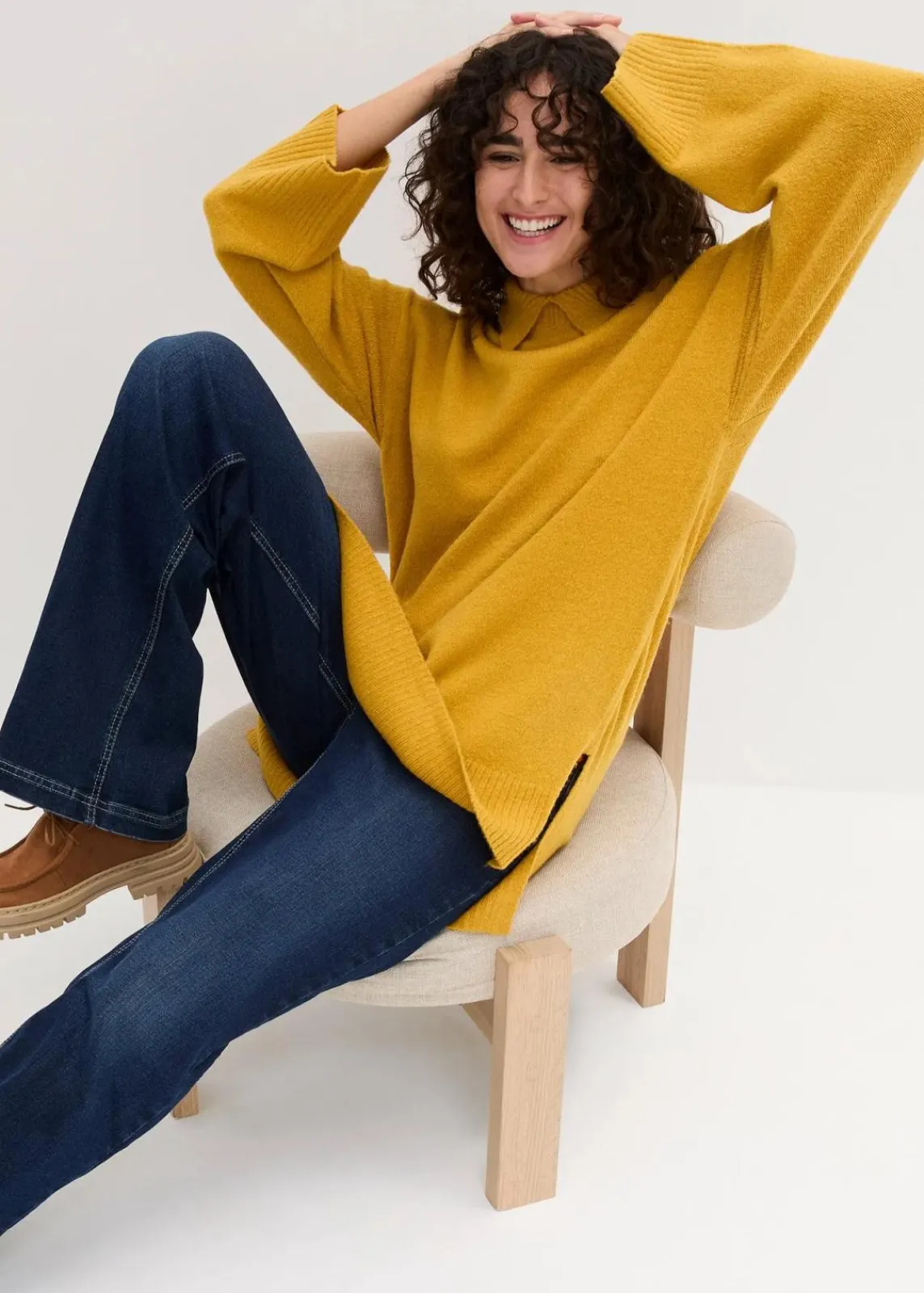 bonprix Bekleidung·Umstandsmode|Bekleidung·Jeans^Oversize Pullover mit Turtleneck und Seitenschlitzen ockergold