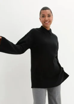 bonprix Bekleidung·Umstandsmode|Bekleidung·Jeans^Oversize Pullover mit Turtleneck und Seitenschlitzen schwarz