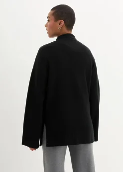bonprix Bekleidung·Umstandsmode|Bekleidung·Jeans^Oversize Pullover mit Turtleneck und Seitenschlitzen schwarz