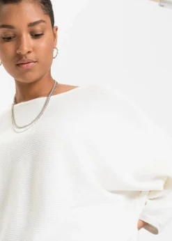 bonprix Strickmode|Pullover & Strickjacken^Oversize Ripp-Pullover aus Viskose-Mix wollweiß