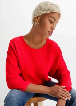 bonprix Bekleidung·Umstandsmode|Bekleidung·Jeans^Oversize Ripp-Pullover aus Viskose-Mix erdbeere