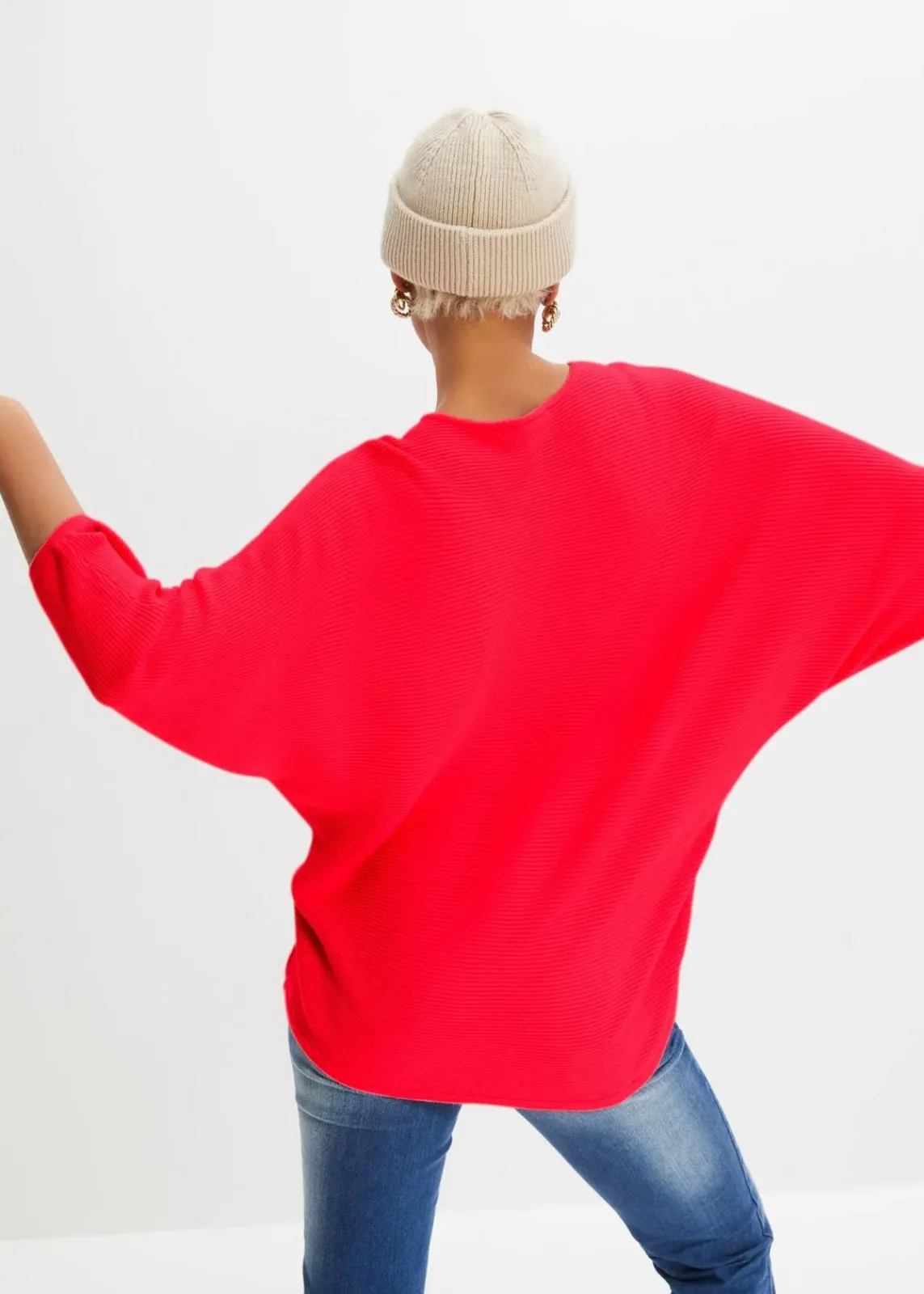 bonprix Bekleidung·Umstandsmode|Bekleidung·Jeans^Oversize Ripp-Pullover aus Viskose-Mix erdbeere