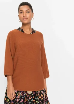 bonprix Strickmode|Pullover & Strickjacken^Oversize Ripp-Pullover aus Viskose-Mix orangebraun