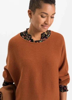bonprix Strickmode|Pullover & Strickjacken^Oversize Ripp-Pullover aus Viskose-Mix orangebraun
