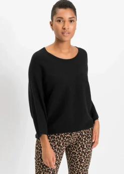 bonprix Strickmode|Pullover & Strickjacken^Oversize Ripp-Pullover aus Viskose-Mix schwarz