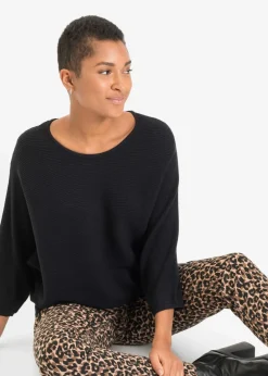 bonprix Strickmode|Pullover & Strickjacken^Oversize Ripp-Pullover aus Viskose-Mix schwarz
