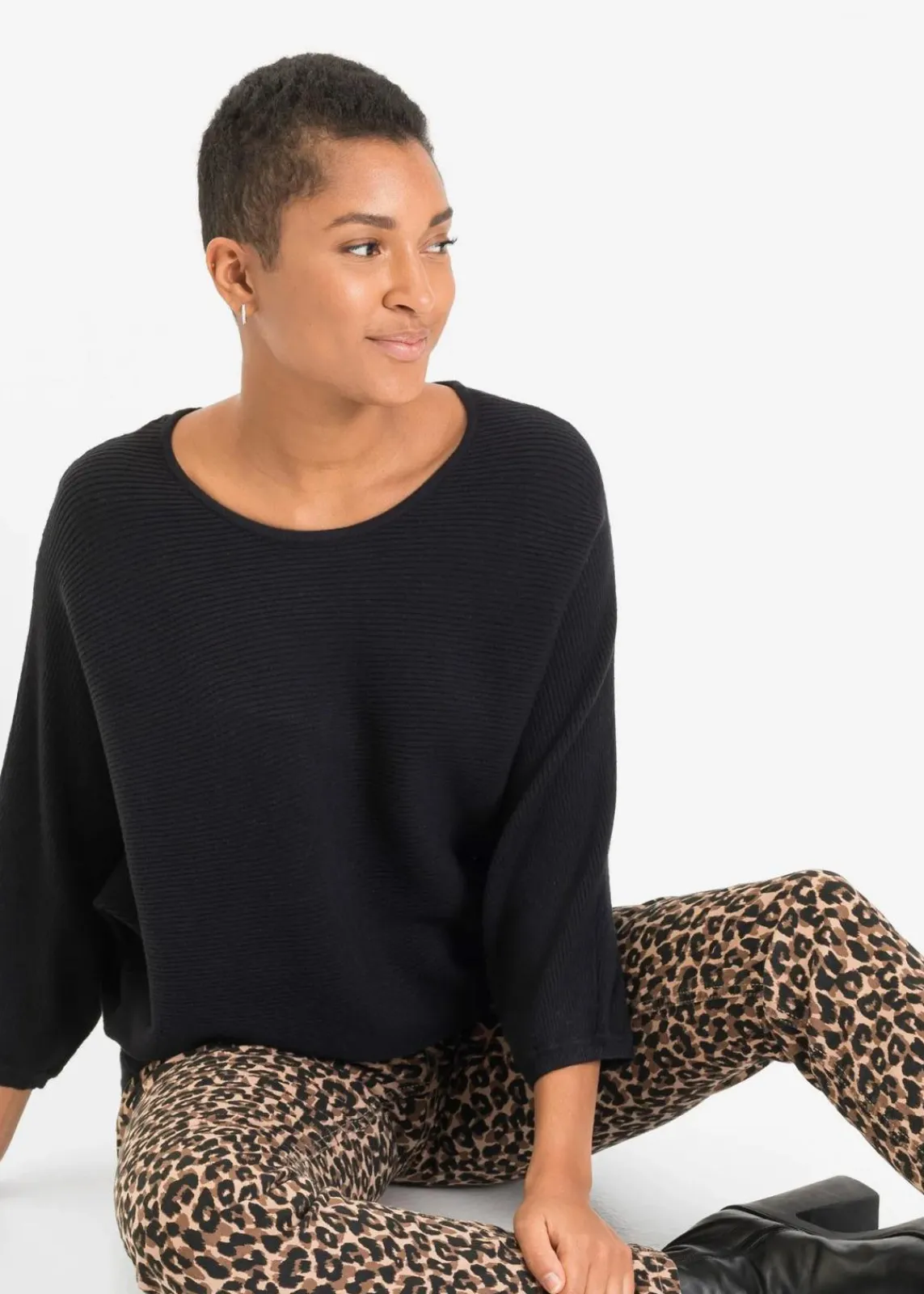 bonprix Strickmode|Pullover & Strickjacken^Oversize Ripp-Pullover aus Viskose-Mix schwarz