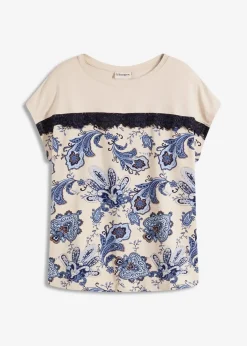 bonprix Shirts & Tops^Oversize Shirt mit Spitzenband natur/mattblau paisley
