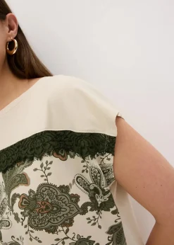 bonprix Shirts & Tops^Oversize Shirt mit Spitzenband natur/oliv paisley