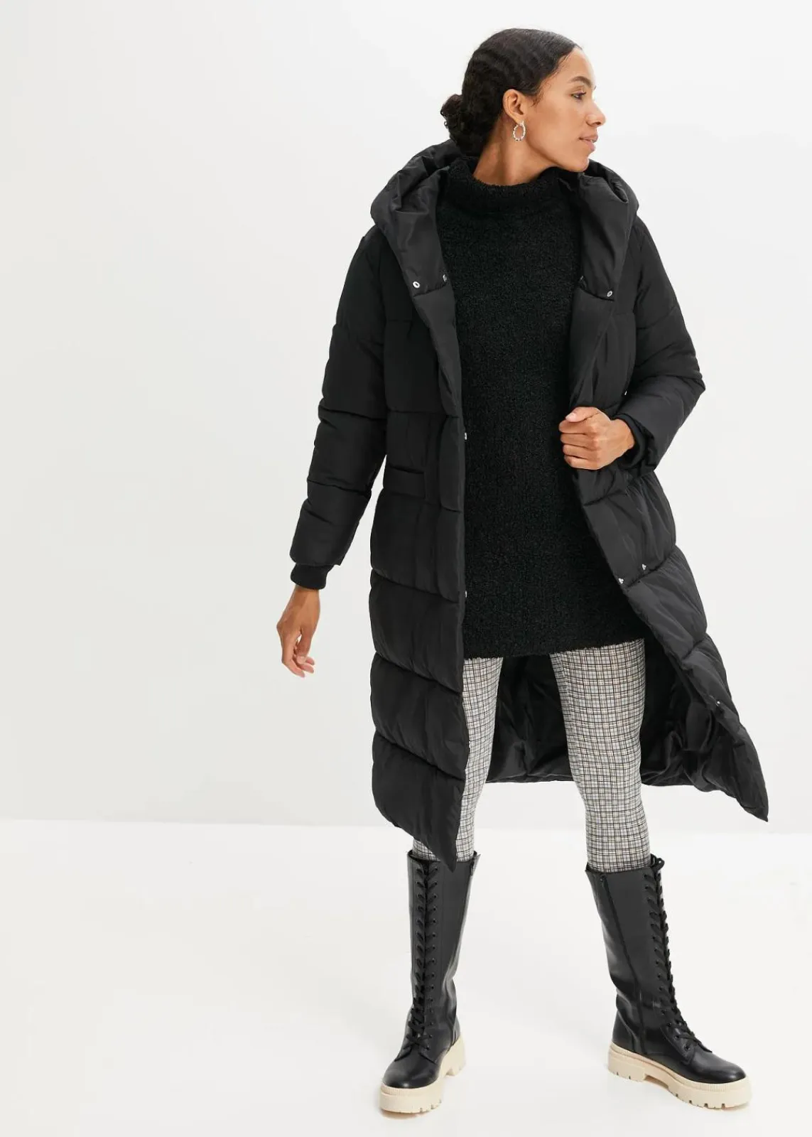 bonprix Bekleidung·Hosen|Nachhaltigere Materialien^Oversize Steppmantel schwarz