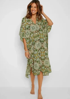 bonprix Strandmode|Bademode·Strandmode^Oversize Strandtunika aus leichtem Chiffon grün/beige geblümt