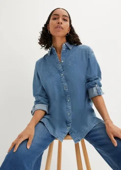 bonprix Blusen & Tuniken|Nachhaltigere Materialien^Oversize Stretch-Jeansbluse blau denim