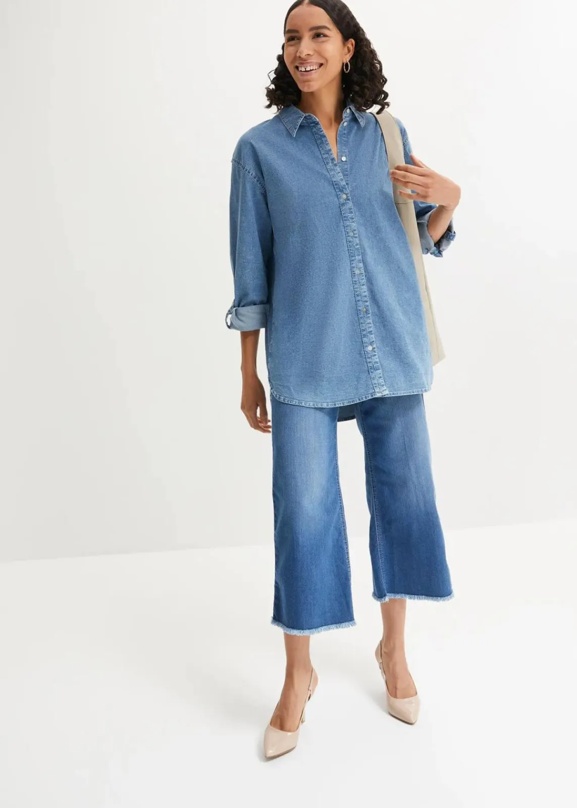 bonprix Blusen & Tuniken|Nachhaltigere Materialien^Oversize Stretch-Jeansbluse blau denim