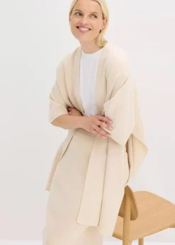 bonprix Bekleidung·Hosen|Jacken & Mäntel^Oversize Strick-Cape kieselbeige meliert