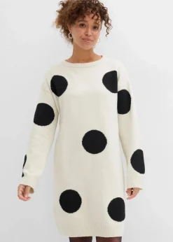bonprix Bekleidung·Umstandsmode|Strickmode^Oversize Strickkleid mit Punkten natur/schwarz gepunktet