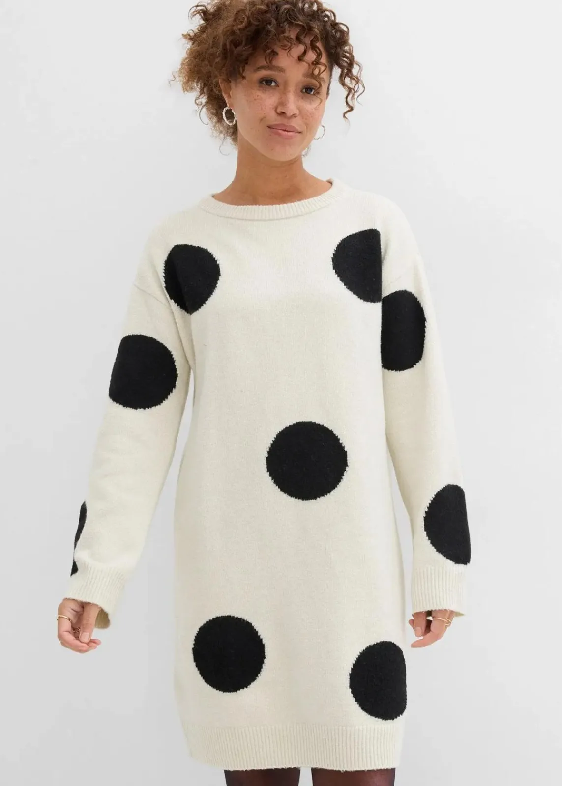 bonprix Bekleidung·Umstandsmode|Strickmode^Oversize Strickkleid mit Punkten natur/schwarz gepunktet