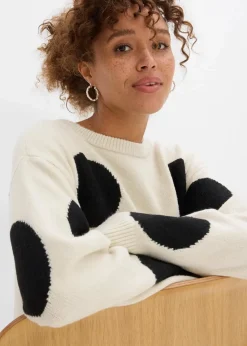 bonprix Bekleidung·Umstandsmode|Strickmode^Oversize Strickkleid mit Punkten natur/schwarz gepunktet