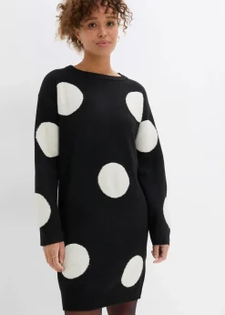 bonprix Bekleidung·Umstandsmode|Strickmode^Oversize Strickkleid mit Punkten schwarz/natur gepunktet