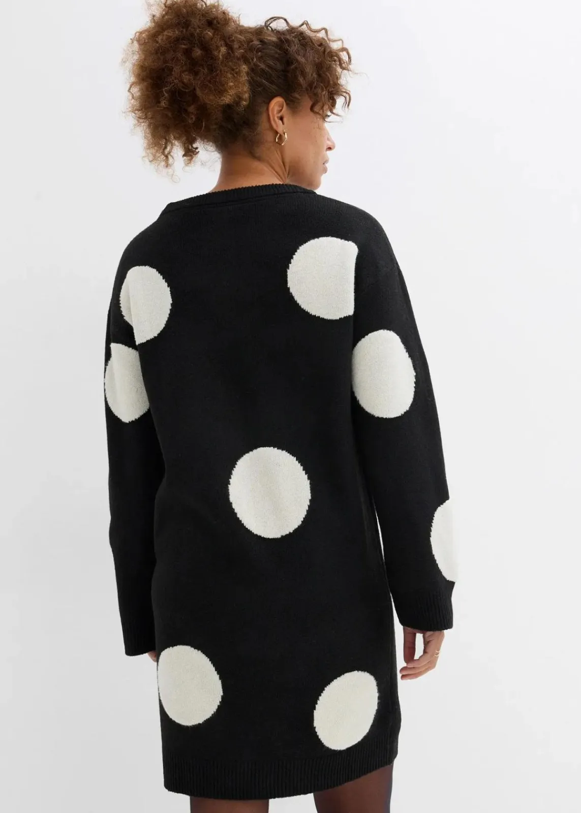 bonprix Bekleidung·Umstandsmode|Strickmode^Oversize Strickkleid mit Punkten schwarz/natur gepunktet