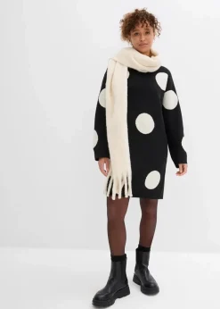 bonprix Bekleidung·Umstandsmode|Strickmode^Oversize Strickkleid mit Punkten schwarz/natur gepunktet