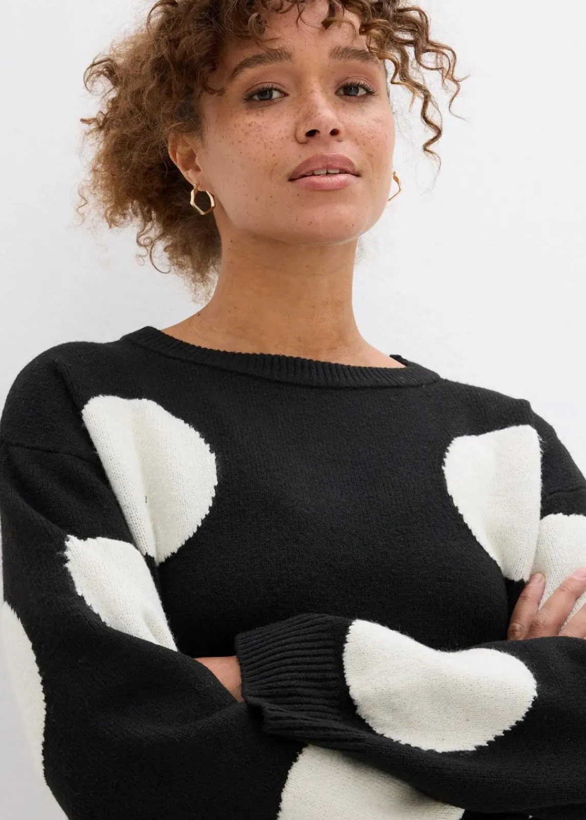 bonprix Bekleidung·Umstandsmode|Strickmode^Oversize Strickkleid mit Punkten schwarz/natur gepunktet
