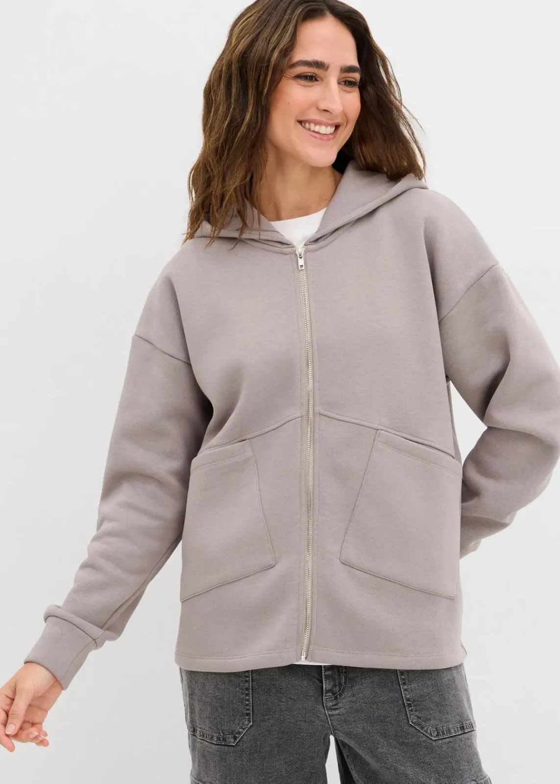 bonprix Nachhaltigere Materialien|Sweat^Oversize Sweatjacke grau