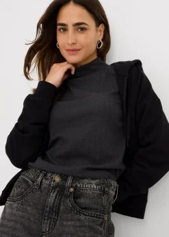 bonprix Bekleidung·Röcke|Bekleidung·Blusen & Tuniken^Oversize Sweatjacke schwarz