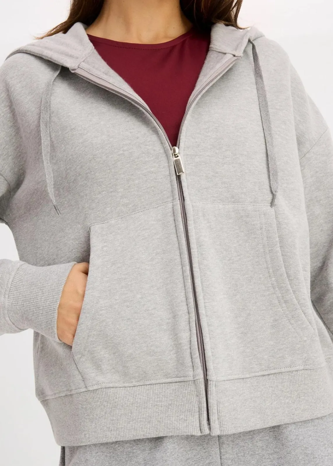 bonprix Nachhaltigere Materialien|Sweat^Oversize Sweatjacke hellgrau meliert meliert