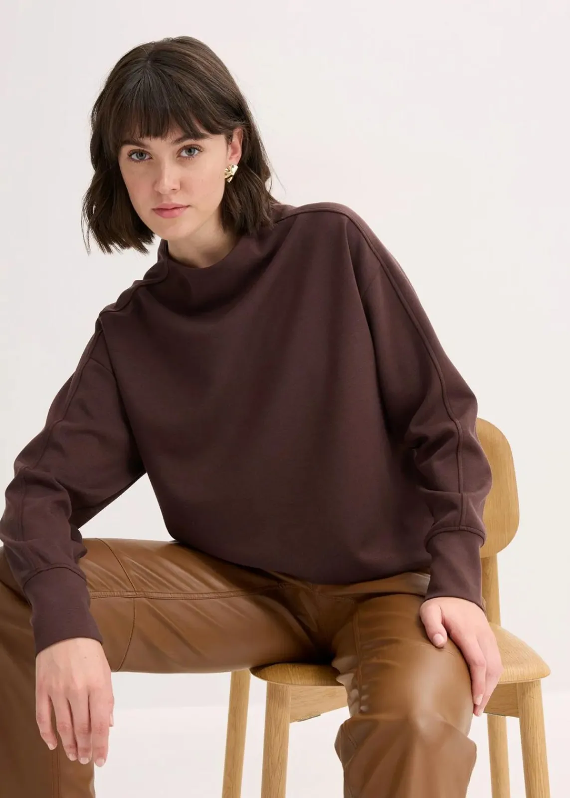 bonprix Sweat|Basics^Oversize Sweatshirt aus weichem Scuba dunkelbraun