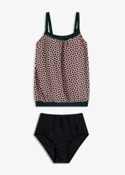 bonprix Nachhaltigere Materialien|Tankinis^Oversize Tankini mit Highwaist-Bikinihose (2-tlg.Set) weiß/schwarz/dunkelorange graphisch