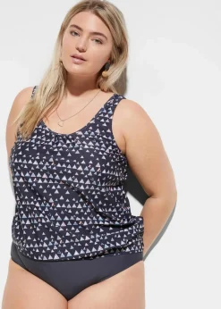 bonprix Nachhaltigere Materialien|Tankinis^Oversize Tankini (2-tlg.Set) anthrazit/lachs graphisch bedruckt