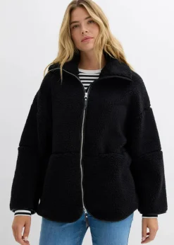 bonprix Bekleidung·Hosen|Jacken & Mäntel^Oversize Teddy-Fleece Jacke schwarz