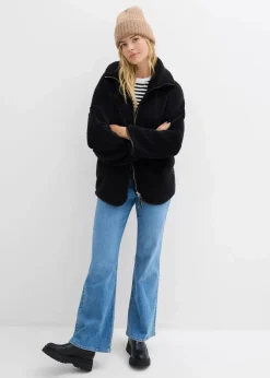 bonprix Bekleidung·Hosen|Jacken & Mäntel^Oversize Teddy-Fleece Jacke schwarz