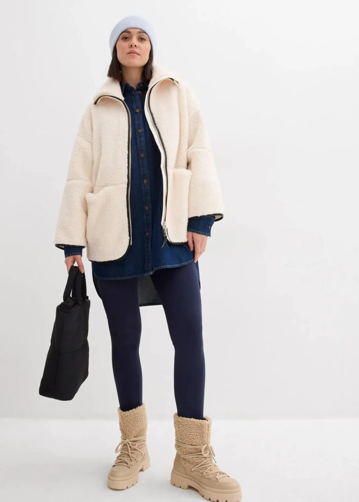 bonprix Jacken & Mäntel|Bekleidung·Hosen^Oversize Teddy-Fleece Jacke perlweiß