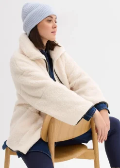 bonprix Jacken & Mäntel|Bekleidung·Hosen^Oversize Teddy-Fleece Jacke perlweiß