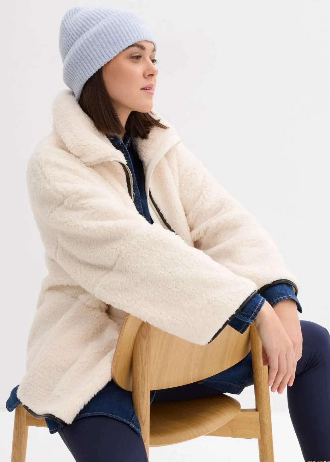 bonprix Jacken & Mäntel|Bekleidung·Hosen^Oversize Teddy-Fleece Jacke perlweiß