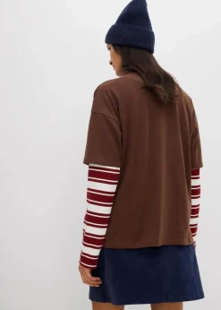 bonprix Nachhaltigere Materialien|Shirts & Tops^Oversize T-Shirt aus reiner Bio-Baumwolle braun/himmelblau bedruckt